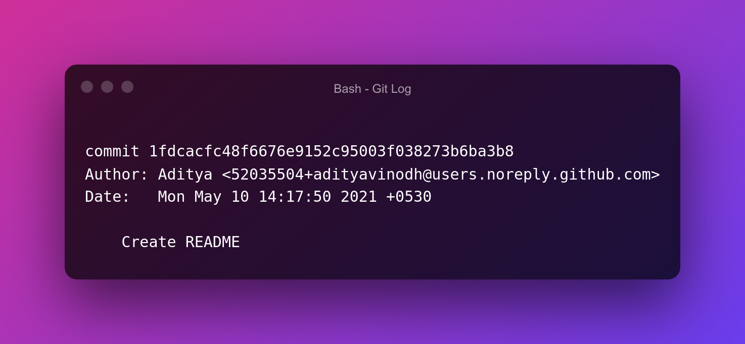 Git log for commit done from github.com